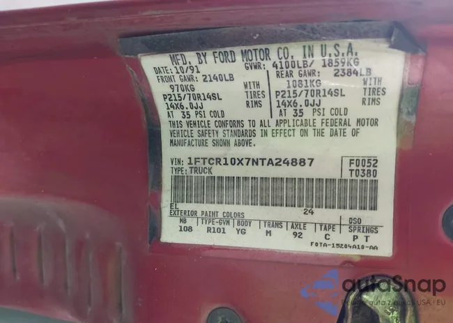 1FTCR10X7NTA24887: 43337333