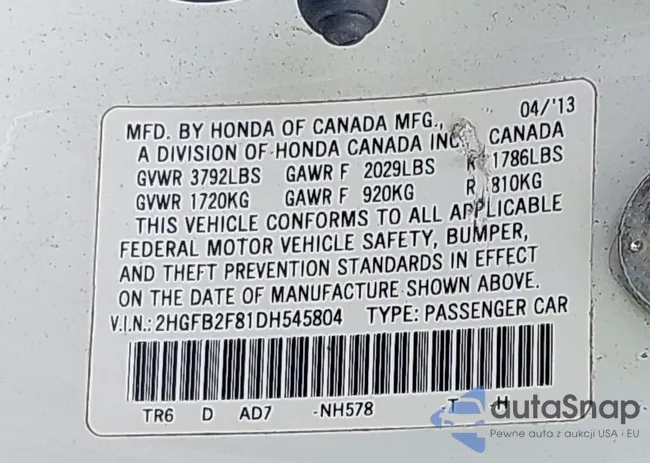 2HGFB2F81DH545804: 43337561