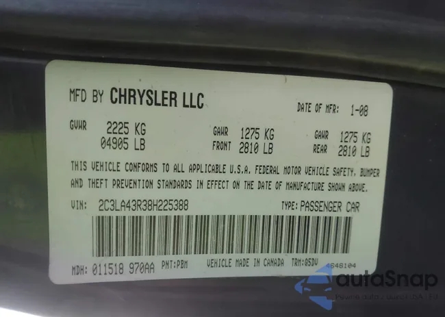 2C3LA43R38H225388: 43337605