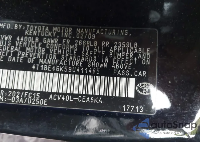 4T1BE46K59U411485: 43338695