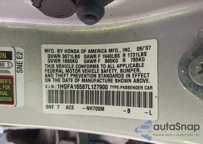 1HGFA16587L127900: 43338697