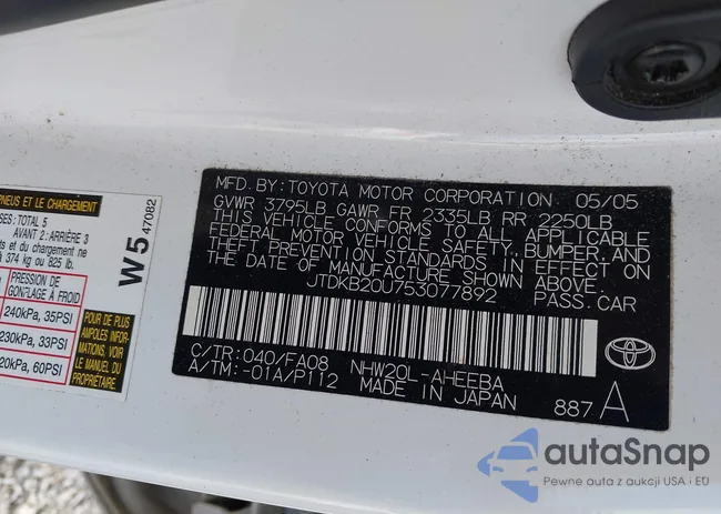 JTDKB20U753077892: 43338749