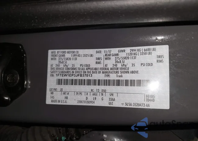 1FTEW1EP3JFB37013: 43338960