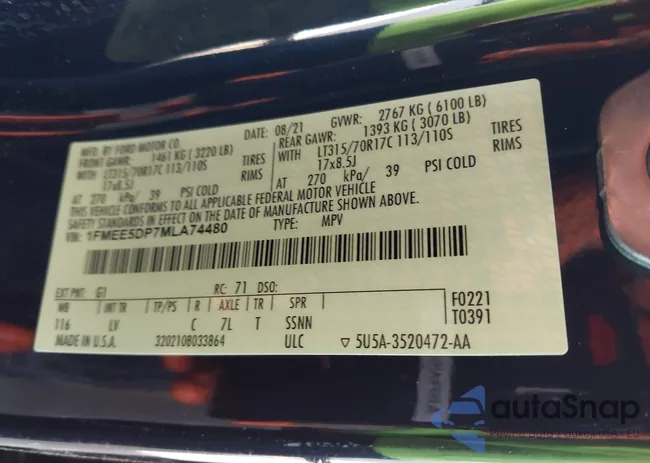 1FMEE5DP7MLA74480: 43339036