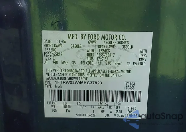 1FTRW02W46KC37823: 43339035