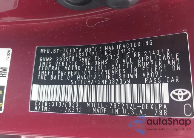 5YFEPMAE3NP387059: 43339064