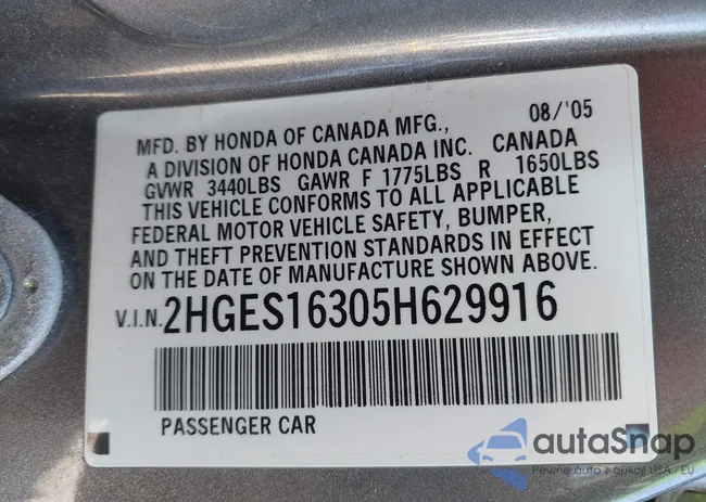 2HGES16305H629916: 43338290
