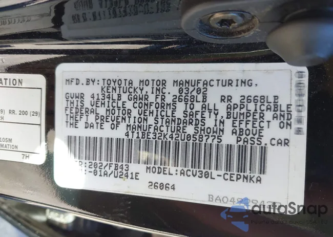 4T1BE32K42U058775: 43338291