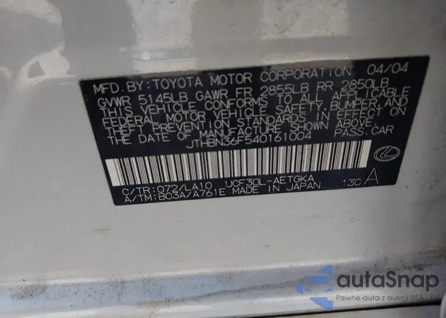 JTHBN36F540161004: 43338456