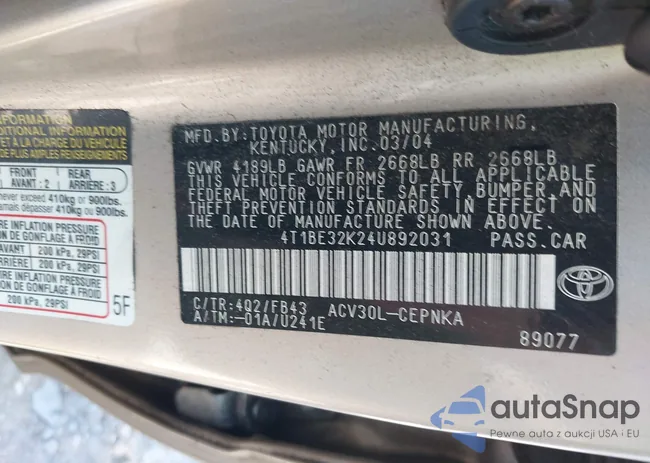 4T1BE32K24U892031: 43338547