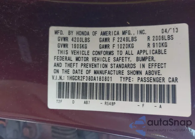 1HGCR2F38DA180801: 43338655