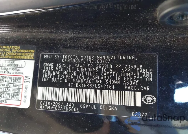 4T1BK46K87U542464: 43338673