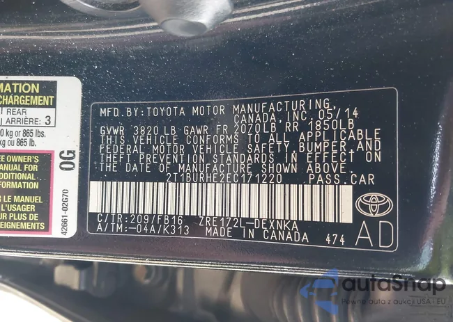 2T1BURHE2EC171220: 43339878