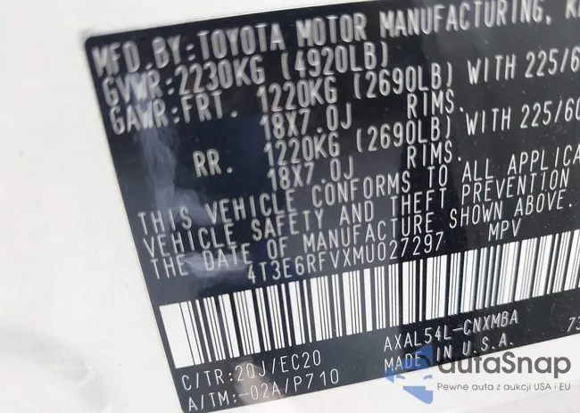 4T3E6RFVXMU027297: 43339928