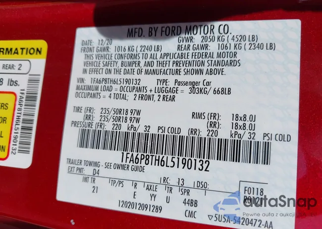 1FA6P8TH6L5190132: 43339930