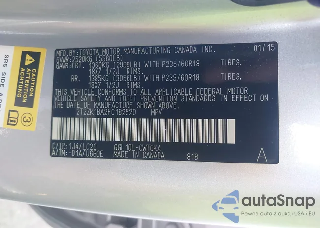 2T2ZK1BA2FC182520: 43339989