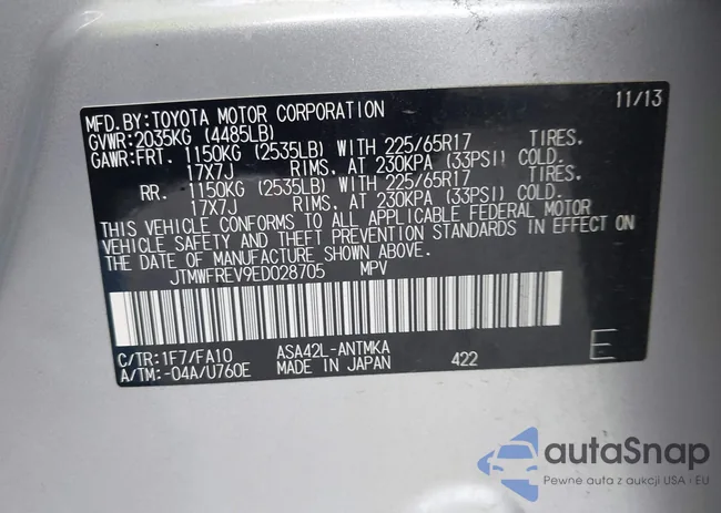 JTMWFREV9ED028705: 43340002