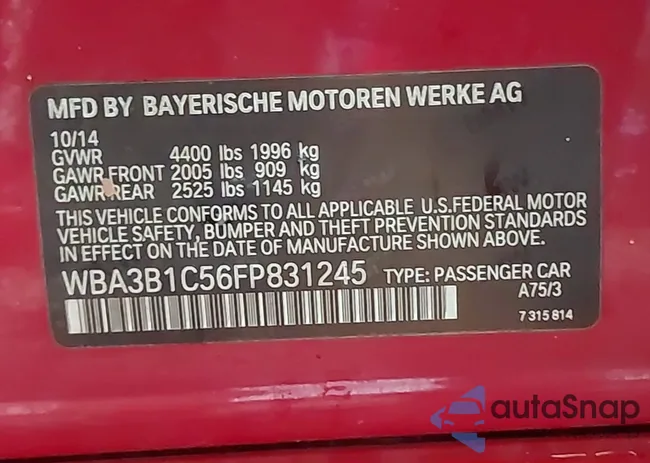 WBA3B1C56FP831245: 43340017