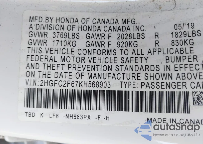 2HGFC2F67KH568903: 43340059