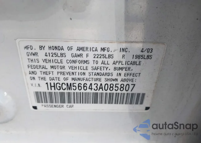 1HGCM56643A085807: 43340064