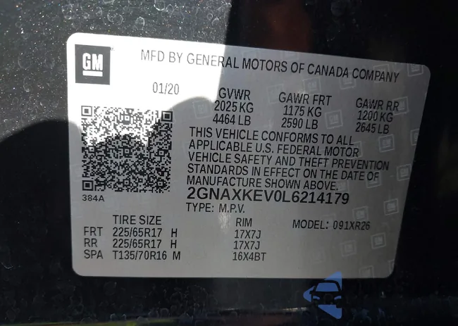 2GNAXKEV0L6214179: 43340102