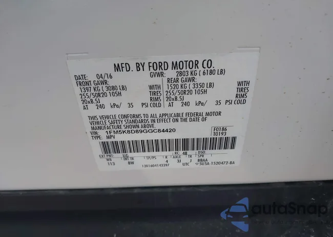 1FM5K8D89GGC84420: 43339343