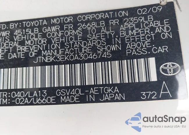 JTNBK3EK0A3046745: 43339429