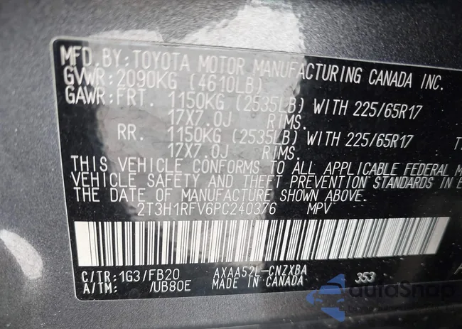 2T3H1RFV6PC240376: 43339500