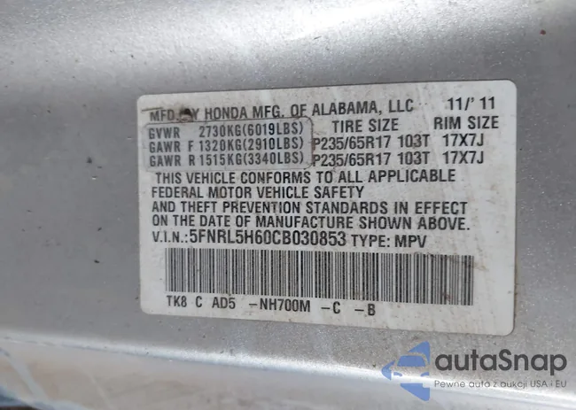 5FNRL5H60CB030853: 43339538