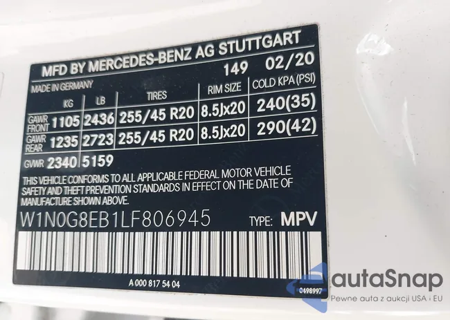 W1N0G8EB1LF806945: 43340848