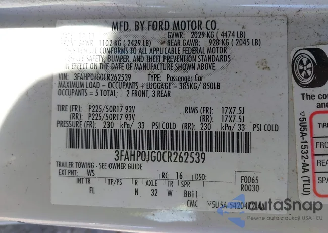 3FAHP0JG0CR262539: 43341145