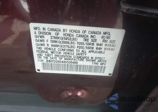 2HNYD28548H526460: 43341212