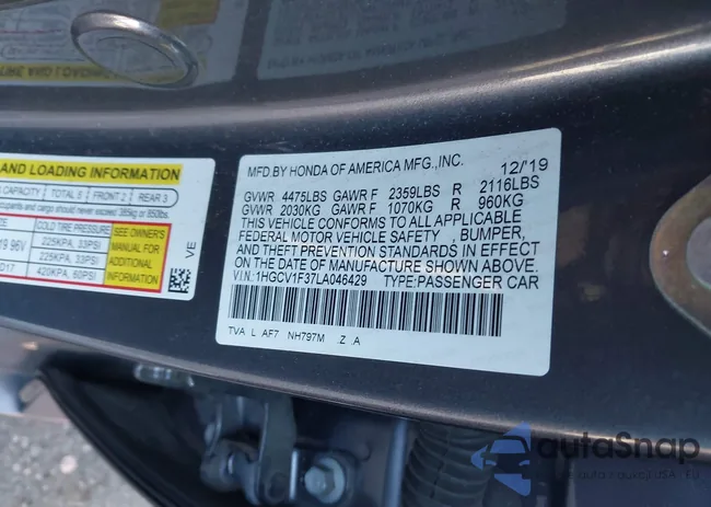 1HGCV1F37LA046429: 43341268