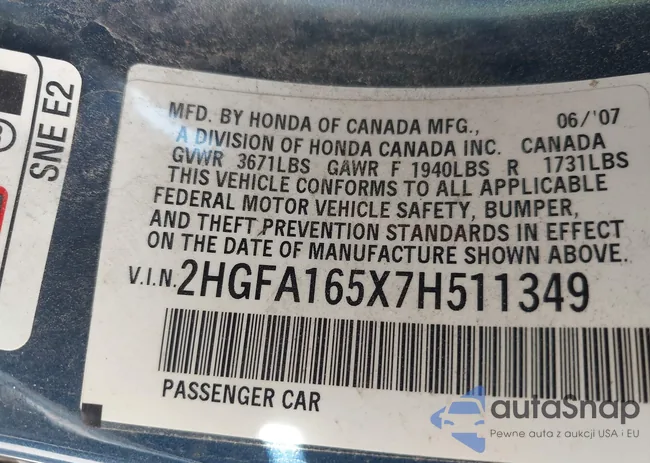 2HGFA165X7H511349: 43340403