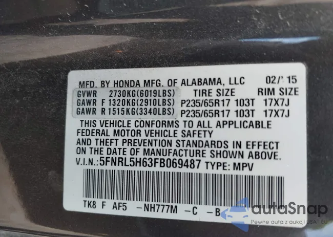 5FNRL5H63FB069487: 43340434