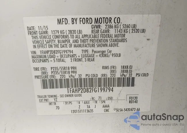 1FAHP2D82FG199794: 43340639