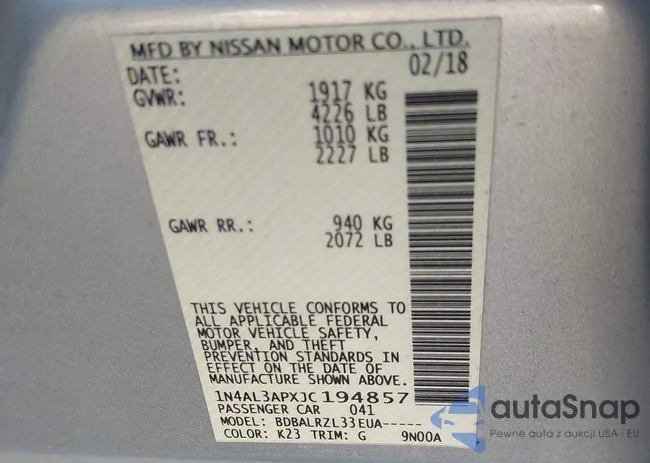 1N4AL3APXJC194857: 43341734