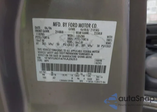 1FMYU93147KA29253: 43341775