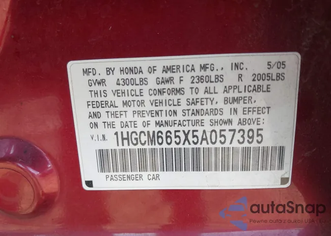 1HGCM665X5A057395: 43342048