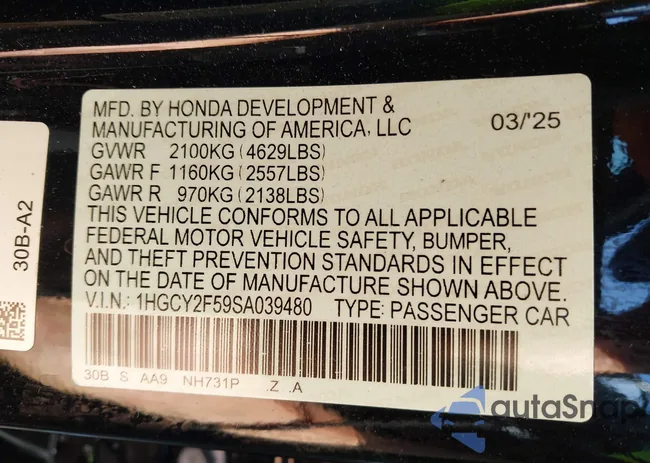 1HGCY2F59SA039480: 43342272