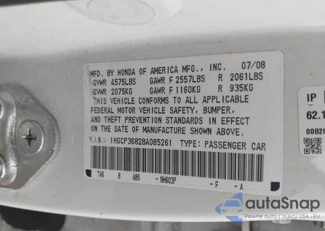 1HGCP36828A085261: 43341293