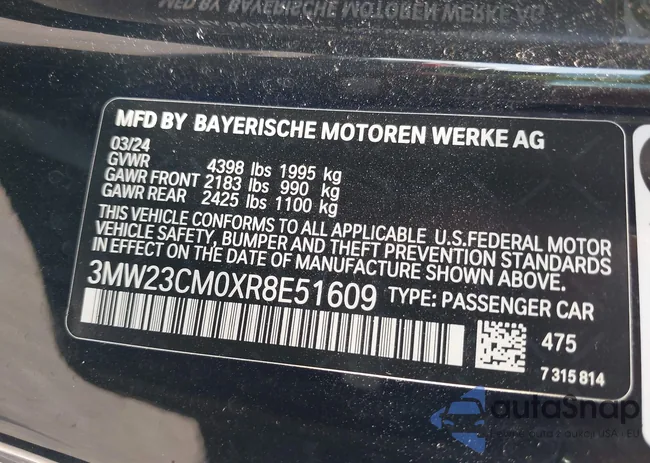 3MW23CM0XR8E51609: 43341316