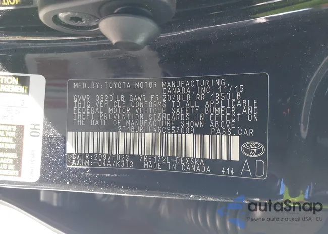 2T1BURHE4GC557009: 43341321