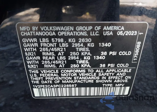 1V2FE2CA3PC226567: 43341358