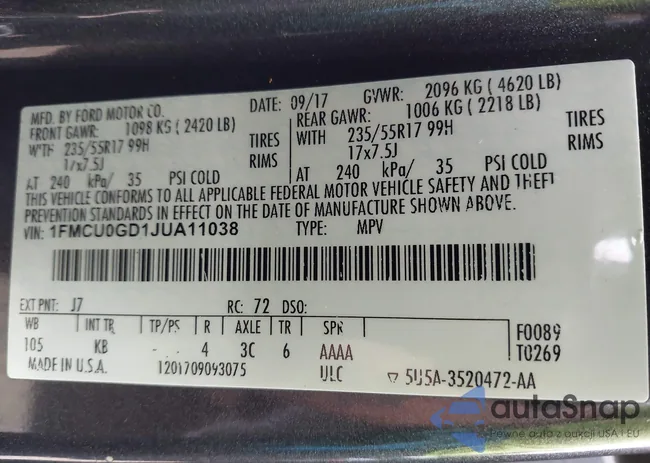 1FMCU0GD1JUA11038: 43341480