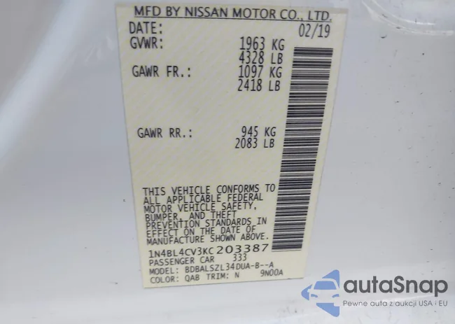 1N4BL4CV3KC203387: 43343066