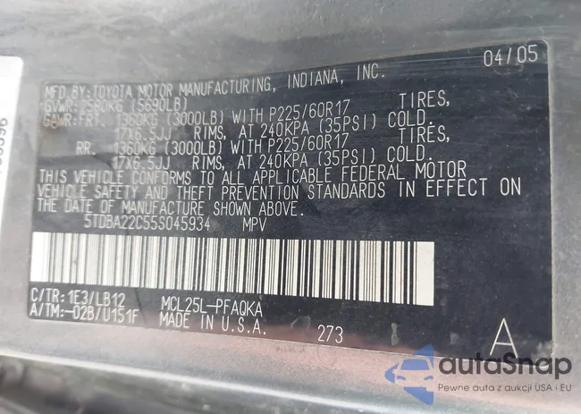 5TDBA22C55S045934: 43343133