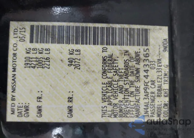 1N4AL3AP9FC443365: 43343271