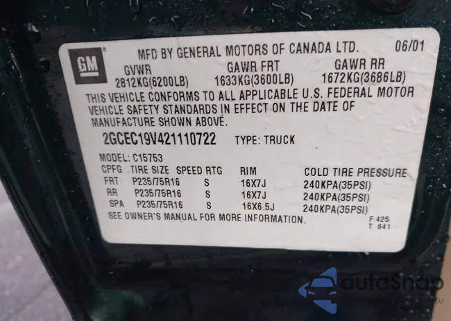 2GCEC19V421110722: 43342613