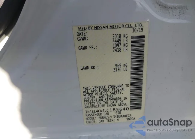 1N4BL4CW4LC185640: 43342665